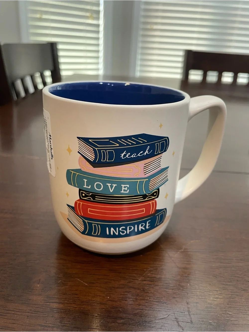 Ceramic Teach Love Inspire Stack of Books Mug - Blue Interior